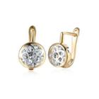 Elegant Plated Champagne Gold Pierced Round Cubic Zircon Earrings Champagne - One Size