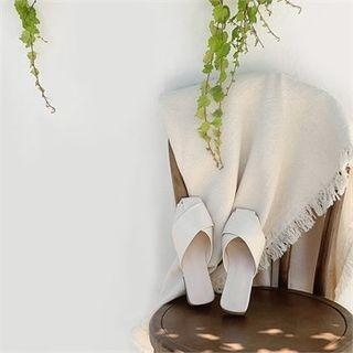 Square-toe Cross-strap Pleather Mules