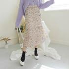 Frill-trim Crinkled Midi Floral Skirt