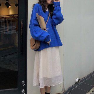V-neck Sweater / Long-sleeve Midi Dress