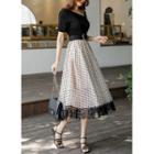 Mock Two-piece Lace-panel Long Dress