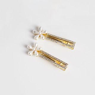Beaded Flower Rhinestone Hair Clip White & Gold - One Size