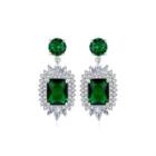 Elegant And Noble Geometric Pattern Earrings With Green Cubic Zirconia Silver - One Size