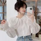 Long-sleeve Embellished Wide-collar Blouse