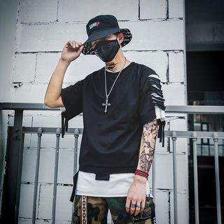 Short-sleeve Mock Two-piece Ripped T-shirt