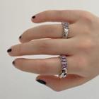 Set Of 2: Rhinestone Alloy Ring (various Designs) Set Of 2 - Silver & Purple - One Size