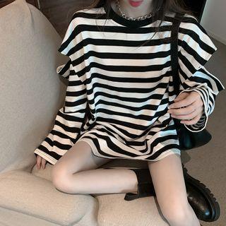 Crewneck Striped Split Top As Shown In Figure - One Size