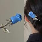 Rose Alloy Hair Stick 1pc - 2810a - Blue & Silver - One Size