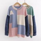 Color Panel Denim Sleeve Sweater