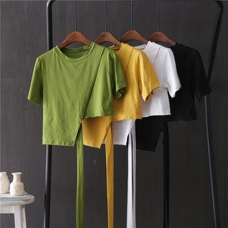 Open Tie-side Plain Crop T-shirt