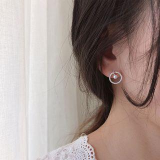 925 Sterling Silver Faux Pearl Rhinestone Hoop Earring As Shown In Figure - One Size
