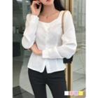 Square-neck Pleated Blouse