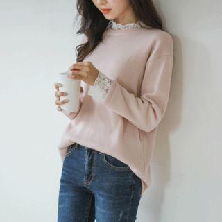 Lace-detail Brushed-fleece Lined Top