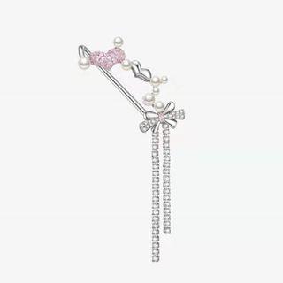 Cz Faux Pearl Fringed Ear Cuff 1 Pc - Left Ear - White & Silver - One Size