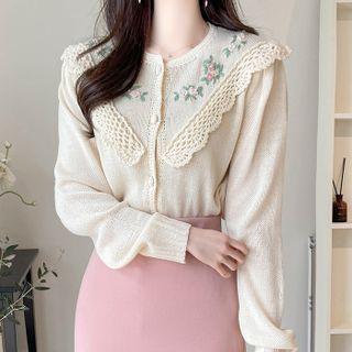 Flower Embroidery Crochet-trim Cardigan