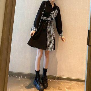 Single-breasted Woolen Panel A-line Dress