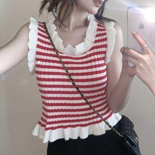 Striped Ruffle Tank Top Stripe - Red - One Size