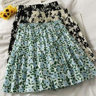 Elastic-waist Floral Mini Dress