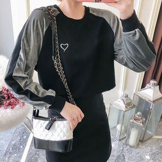 Velvet Panel Embroidered Contrast Trim Pullover