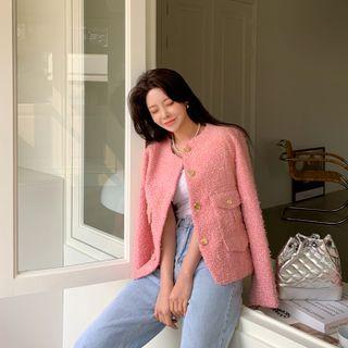 Golden-button Cargo Tweed Jacket Pink - One Size