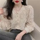 Long-sleeve Crochet Cardigan Almond - One Size