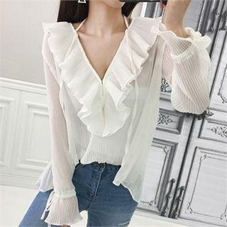Ruffled-detail Shirred Blouse