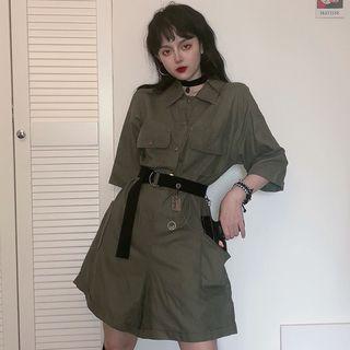 Short-sleeve Pocketed Playsuit As Shown In Figure - One Size