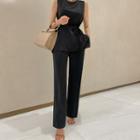 Set: Sleeveless Tie Waist Blouse + Dress Pants