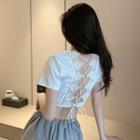 Short-sleeve Lace-up Back Cropped Top
