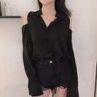 Cold Shoulder Long-sleeve Top Black - One Size