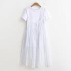 Set: Plain Short-sleeve T-shirt + Striped Pinafore Dress
