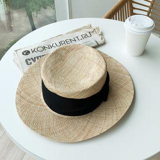 Raffia Boater Sun Hat Beige - One Size