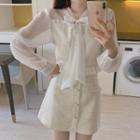 Set: Mesh Sleeve Tweed Blouse + Mini A-line Skirt