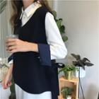 Plain V-neck Knit Vest / Plain Long Shirt