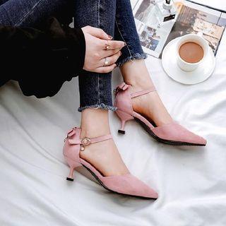 Bow Ankle-strap Kitten-heel Pumps