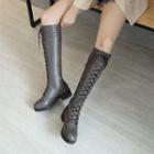 Platform Block Heel Lace-up Mid-calf Boots