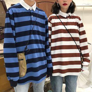 Couple Matching Striped Long-sleeve Polo Shirt