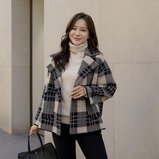 Wide-lapel Double-breasted Checked Jacket