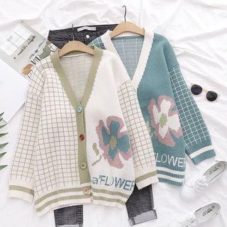 Flower Print Plaid Cardigan