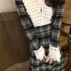 Plaid V-neck Long-sleeve Slim-fit Dress
