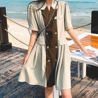 Short-sleeve Two Tone Double Breasted Coat Dress