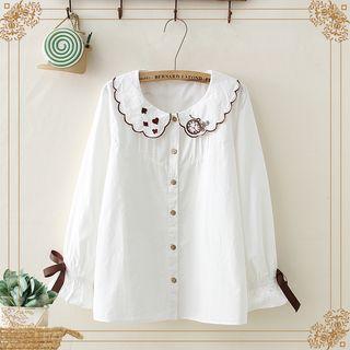 Bell-sleeve Embroidered Shirt White - One Size