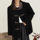 Buckled Faux Leather Button-up Coat