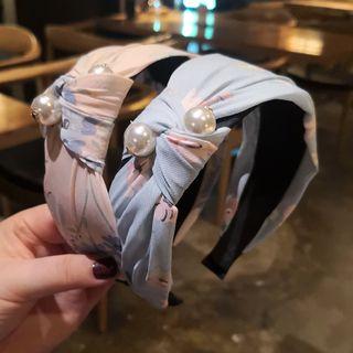 Faux Pearl Knot Flower Print Headband