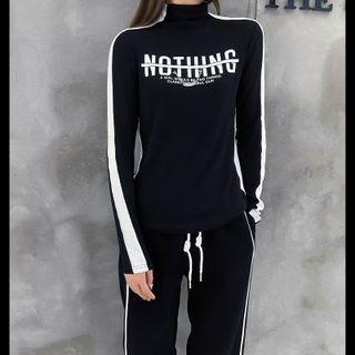 Lettering Print Mock Neck Top Black - One Size