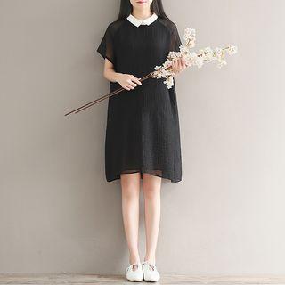 Collared Short-sleeve Shirt Dress