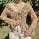 Lace Front Tie Bell Long-sleeve Cardigan