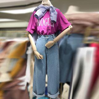 Set:short-sleeve Lettering T-shirt + Wide-leg Jeans
