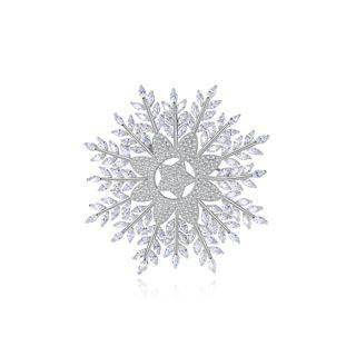 Fashion Bright Snowflake Brooch With Cubic Zirconia Silver - One Size