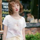 Short-sleeve Letter T-shirt Pink Letters - White - S